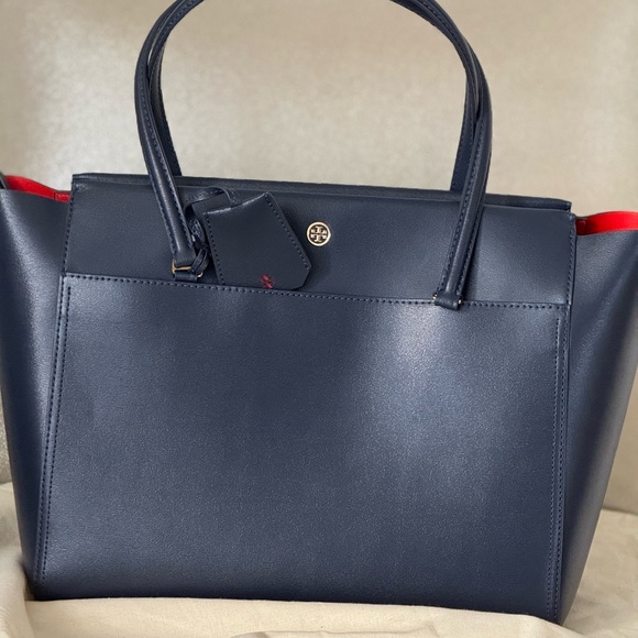 Handbags - New Year New Tori Burch Navy Tote with Red Interior!